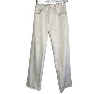 Ae77 Womens Stovepipe Selvedge Jeans Size 0 Eggshell White Organic Cotton